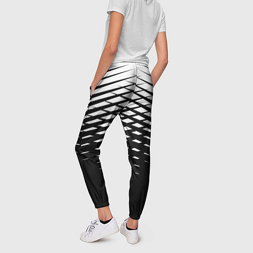 Женские брюки Черно-белая симметричная сетка из треугольников / 3D-принт – фото 4