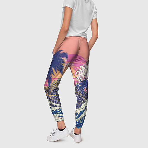 Женские брюки Ретро дизайн большие волны, пальмы и абстрактные г / 3D-принт – фото 4