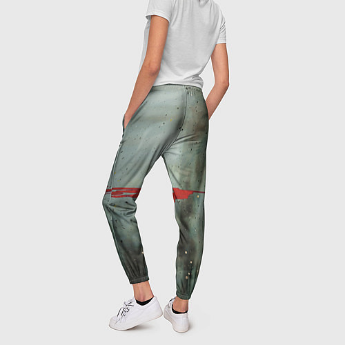 Женские брюки Тёмно-зелёный абстрактный туман и красные краски / 3D-принт – фото 4