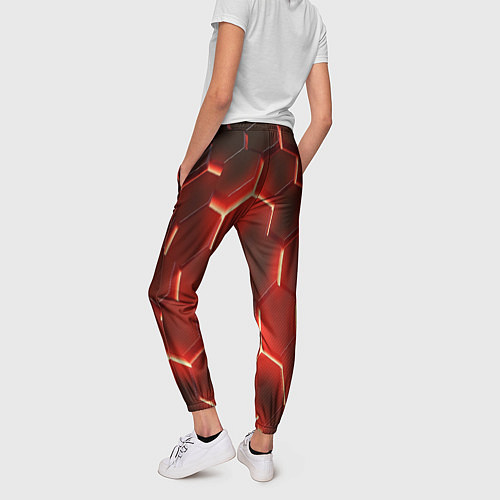 Женские брюки Светящиеся красным светом шестиугольники / 3D-принт – фото 4