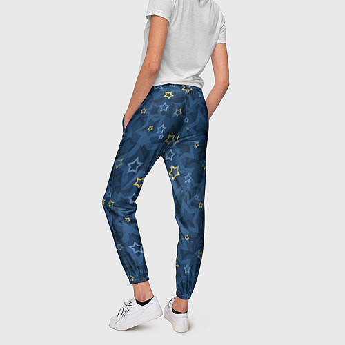 Женские брюки Желтые и синие звезды на синем фоне / 3D-принт – фото 4