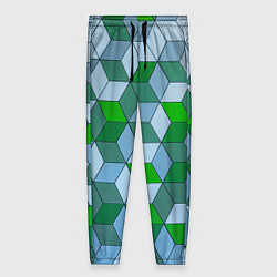 Брюки женские Зелёные и серые абстрактные кубы с оптической иллю, цвет: 3D-принт