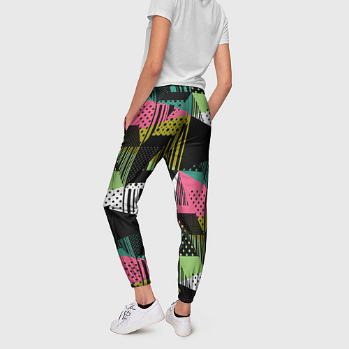 Женские брюки Черный горошек и полосы на ярком геометрическом фо / 3D-принт – фото 4
