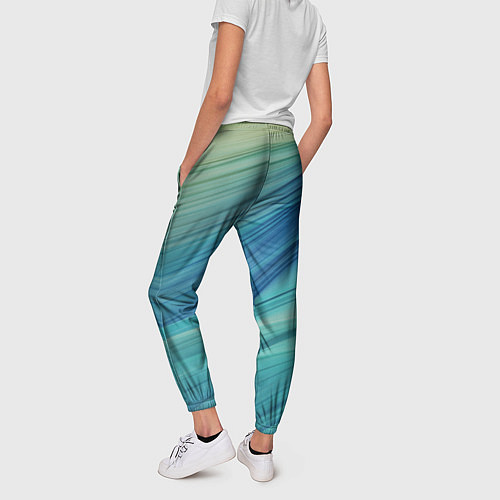 Женские брюки Абстрактные синезелёные волны / 3D-принт – фото 4