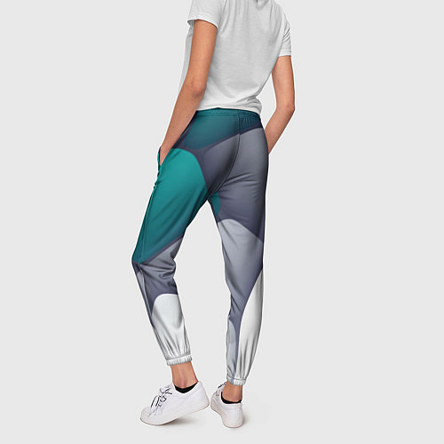 Женские брюки Серо-бело-синий каменный паттерн / 3D-принт – фото 4