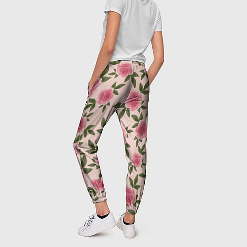 Женские брюки Акварельные розы на бежевом - паттерн / 3D-принт – фото 4