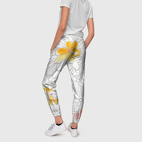 Женские брюки Нарисованный цветы - светлый / 3D-принт – фото 4