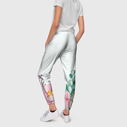 Женские брюки Цветы нарисованные акварелью - снизу / 3D-принт – фото 4