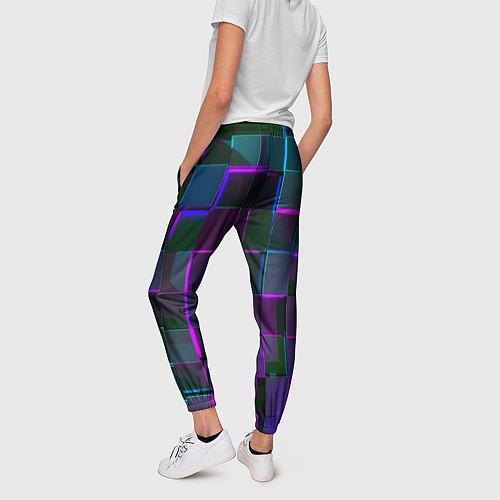 Женские брюки Неоновые линии и кубы / 3D-принт – фото 4