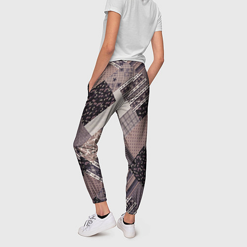 Женские брюки Коричневый узор в стиле фолк-пэчворк / 3D-принт – фото 4