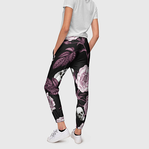 Женские брюки Розовые цветы с черепами / 3D-принт – фото 4