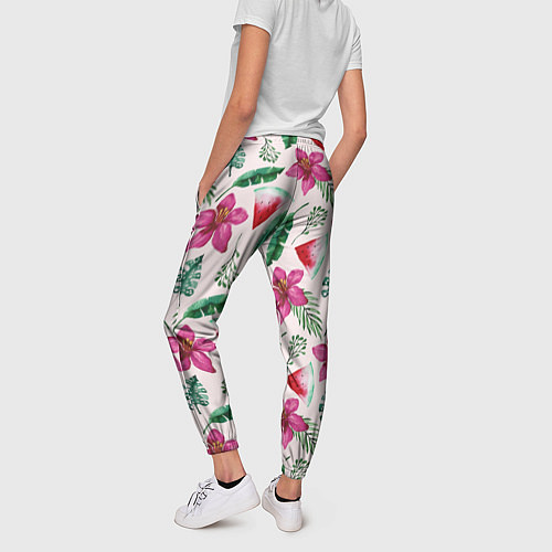 Женские брюки Арбузы, цветы и тропические листья / 3D-принт – фото 4