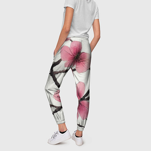 Женские брюки Цветы и ветви японской сакуры - текстура холста / 3D-принт – фото 4