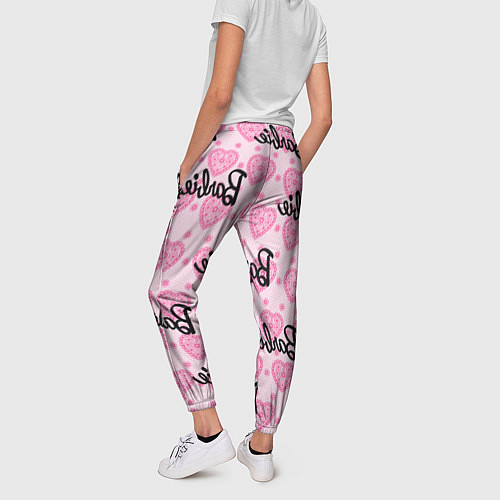 Женские брюки Логотип Барби и розовое кружево / 3D-принт – фото 4