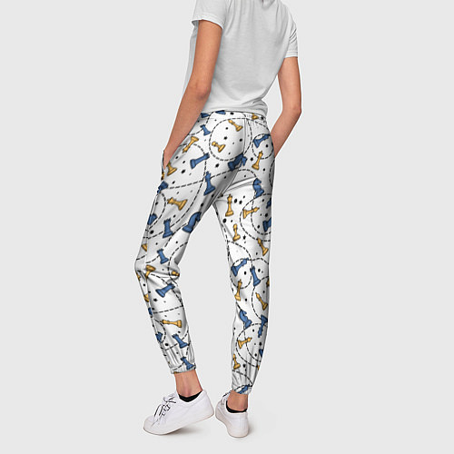 Женские брюки Синие и желтые шахматные фигуры на белом фоне / 3D-принт – фото 4