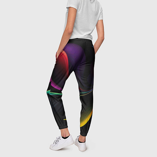 Женские брюки Ночная абстракция из разноцветных лучей / 3D-принт – фото 4