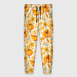 Брюки женские Тыквы и осенние цветы - паттерн, цвет: 3D-принт