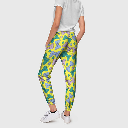 Женские брюки Цветные бантики на желтом фоне / 3D-принт – фото 4