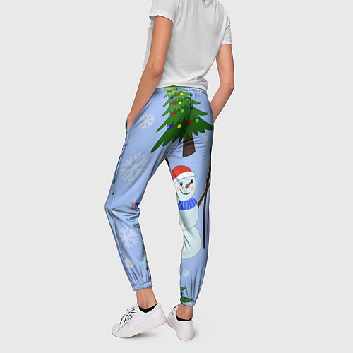 Женские брюки Снеговики с новогодними елками паттерн / 3D-принт – фото 4