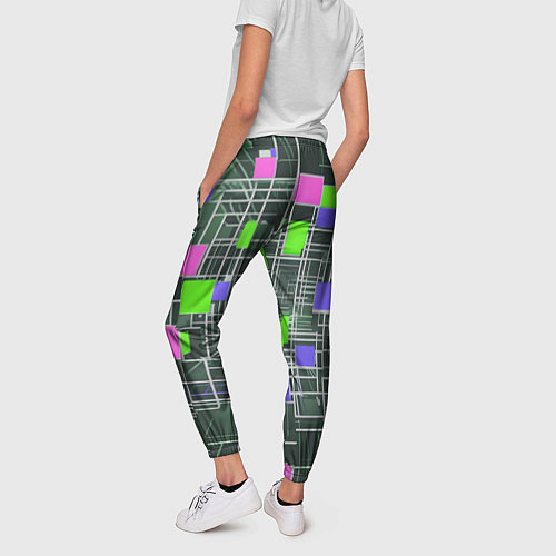 Женские брюки Белые полосы и разноцветные квадраты / 3D-принт – фото 4
