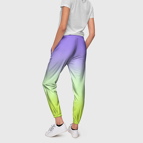 Женские брюки Фиолетовый мятный и желто-зеленый градиент / 3D-принт – фото 4