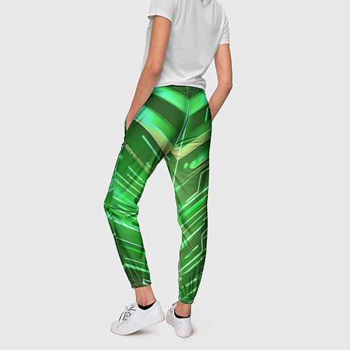 Женские брюки Зелёные неон полосы киберпанк / 3D-принт – фото 4