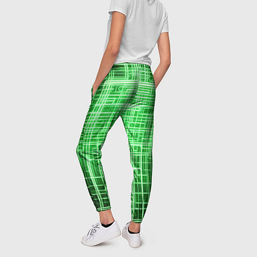 Женские брюки Зелёные неоновые полосы киберпанк / 3D-принт – фото 4