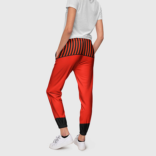 Женские брюки Оранжево черный комбинированный узор в полоску / 3D-принт – фото 4