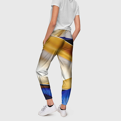 Женские брюки Белая желтая синяя абстракция / 3D-принт – фото 4