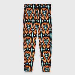 Женские брюки Чёрно - оранжевый мелкий узор в стиле икат