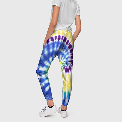 Женские брюки Тай дай наутилус в сиреневом, голубом и желтом цве / 3D-принт – фото 4