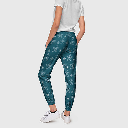 Женские брюки Паттерн бирюзовый маленькие стилизованные цветы / 3D-принт – фото 4