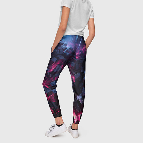 Женские брюки Фиолетовые кубы в фиолетовом дыме / 3D-принт – фото 4