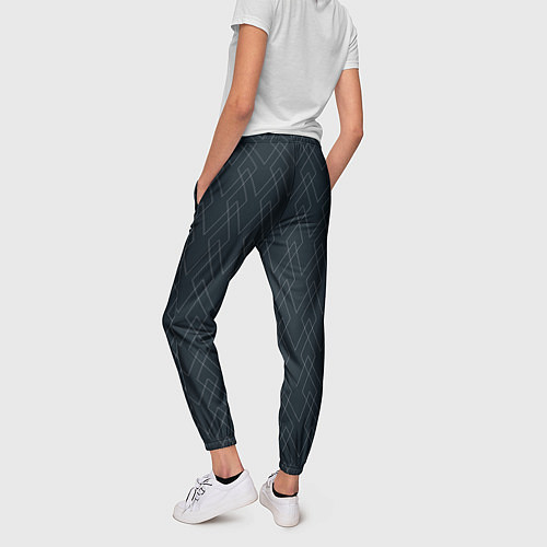 Женские брюки Тёмный сине-зелёный геометричные линии / 3D-принт – фото 4