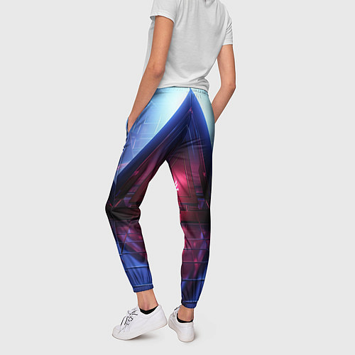 Женские брюки Фиолетовое свечение за треугольной абстракцией / 3D-принт – фото 4