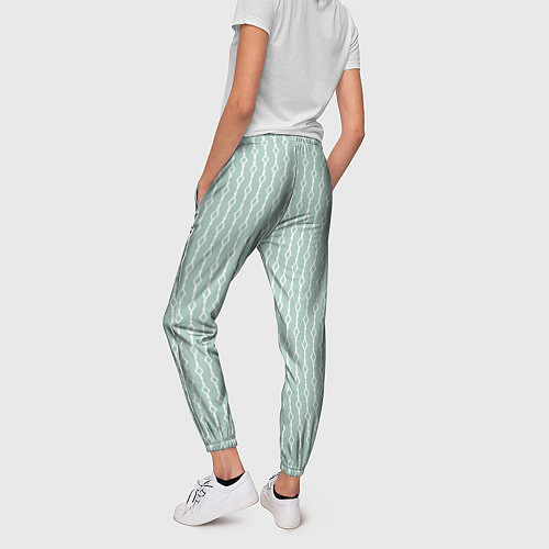 Женские брюки Белый узор на бледно-зелёном / 3D-принт – фото 4