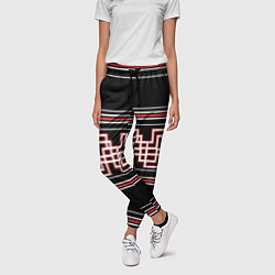 Брюки женские Греческие линии красные и белые, цвет: 3D-принт — фото 2