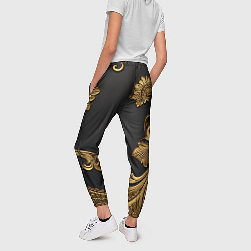 Женские брюки Лепнина золотые объемные узоры / 3D-принт – фото 4
