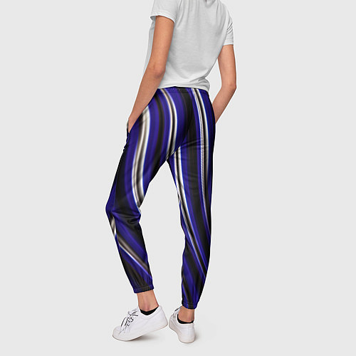 Женские брюки Синие белые черные объемные полосы / 3D-принт – фото 4