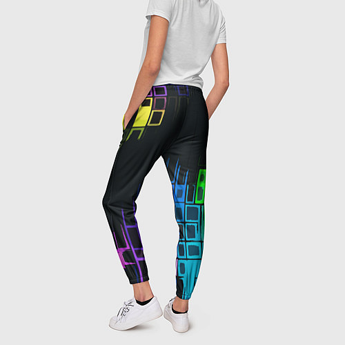 Женские брюки Разноцветные прямоугольники на чёрном фоне / 3D-принт – фото 4