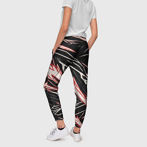 Женские брюки Красные и белые полосы на чёрном фоне / 3D-принт – фото 4