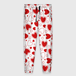 Брюки женские Красные сердечки на белом фоне, цвет: 3D-принт
