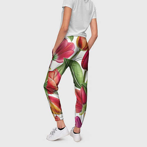 Женские брюки Паттерн с тюльпанами / 3D-принт – фото 4