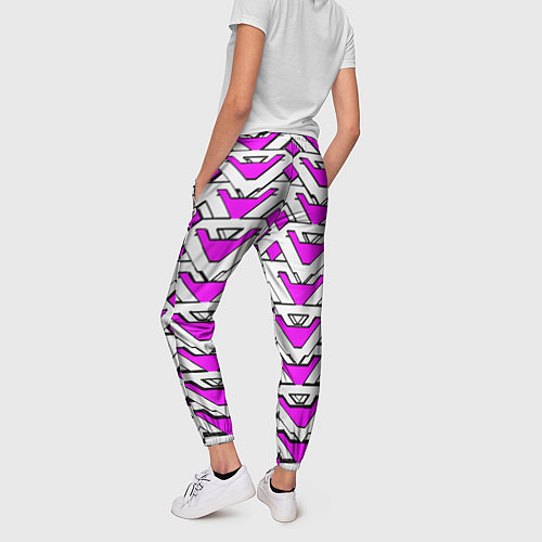 Женские брюки Бело-розовый узор / 3D-принт – фото 4
