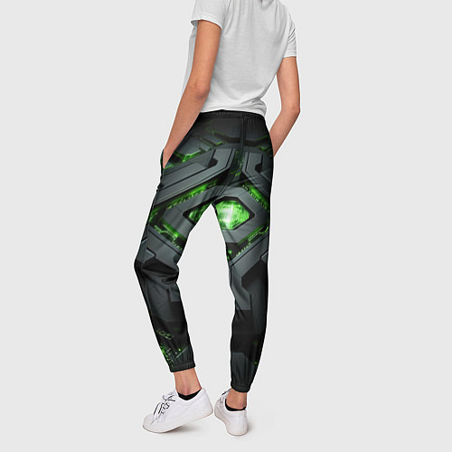 Женские брюки Объемная абстрактная яркая зеленая фигура на черно / 3D-принт – фото 4
