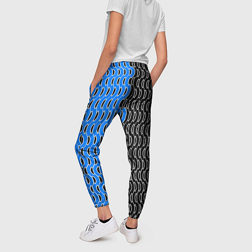 Женские брюки Чёрно-синий паттерн с белой обводкой / 3D-принт – фото 4