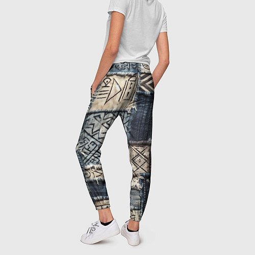 Женские брюки Геометрия на пэчворк дениме / 3D-принт – фото 4