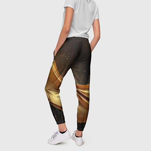 Женские брюки Золотая стильная абстракция на черном фоне / 3D-принт – фото 4