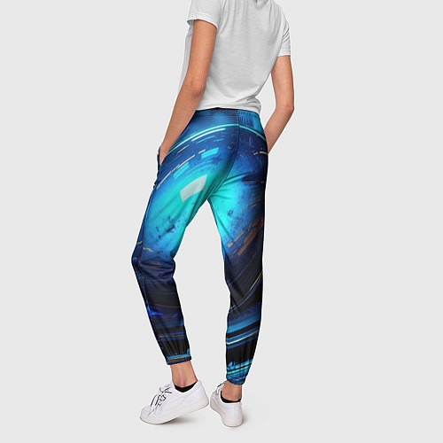 Женские брюки Кислотная синяя яркая неоновая абстракция / 3D-принт – фото 4
