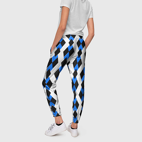 Женские брюки Чёрные и синие ромбы на белом фоне / 3D-принт – фото 4